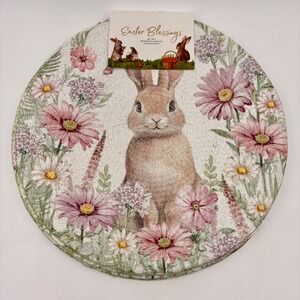 Easter Blessings Set of 4 Braided Placemats 15in Round Bunny Floral Spring Decor